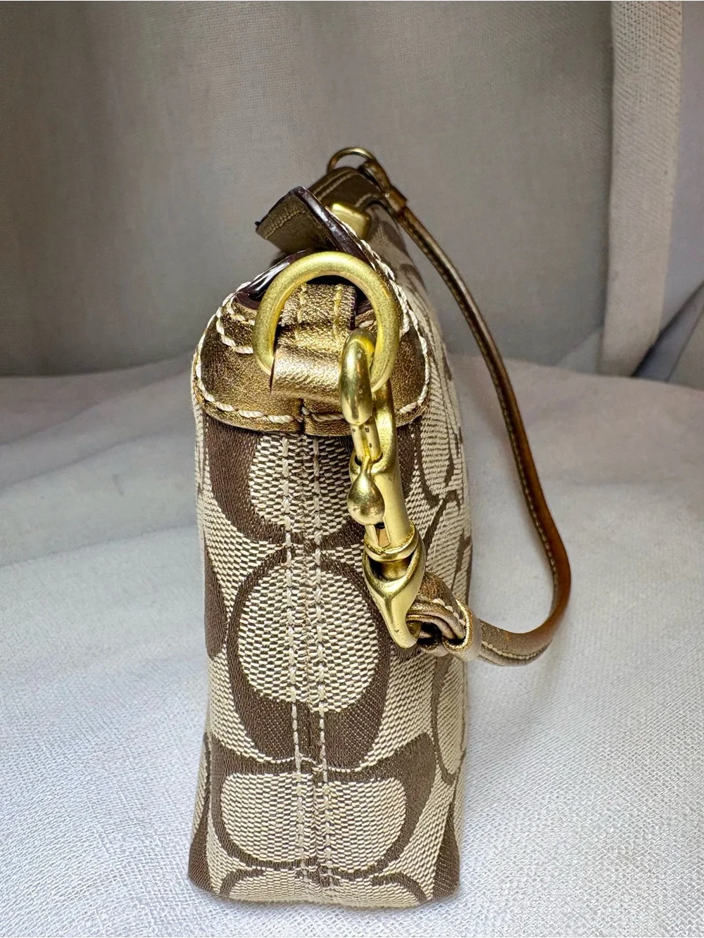Vintage Y2K Coach 42026 Signature Jacquard Gold Turnlock Mini Shoulder Bag Purse